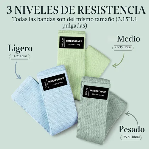 Miniatura 2 de HIMESPORNER Bandas anchas de resistencia de tela para entrenamiento, bandas antideslizantes de ejercicio para glúteos de 3 niveles para mujeres
