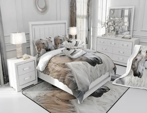 Miniatura 7 de jejeloiu Juego de edredón de caballo para niñas y niños, edredón de piel de vaca decorativo para habitación, juego de ropa de cama de vaquero
