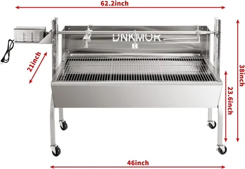 Miniatura 6 de Parrilla con espetón de acero inoxidable a carbón, parrilla con espetón con capucha de 50" para cerdo y cordero, parrilla a carbón con espetón