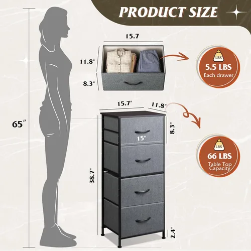 Miniatura 3 de WLIVE - Cómoda con 4 cajones, torre de almacenamiento, unidad organizadora, cómoda de tela para dormitorio, pasillo, entrada, armarios, marco