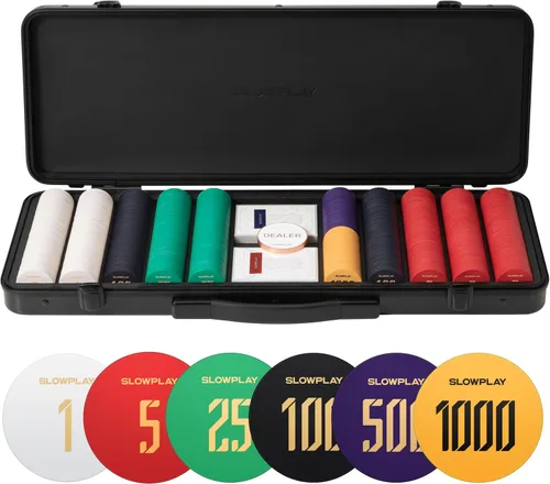 SLOWPLAY Godel - Juego de fichas de póquer de cerámica para Texas Hold'em, 500 unidades [con valores numerados], 1.49 pulgadas y 0.35 onzas cada 500
