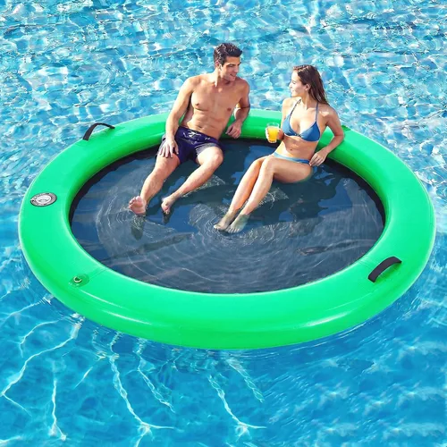Miniatura 26 de 6-12FT Round Inflatable Floating Dock, Sunchill Float Ring, Water Hammock Tanning Pool Floats with Woven Fabric, Manual Pump for Quick Azul