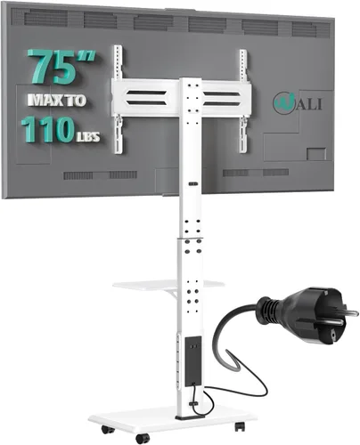 Miniatura 13 de WALI Soporte de TV rodante con manivela de mano, soporte de televisión alto móvil con ruedas para televisores de 30 a 70 pulgadas de hasta 110