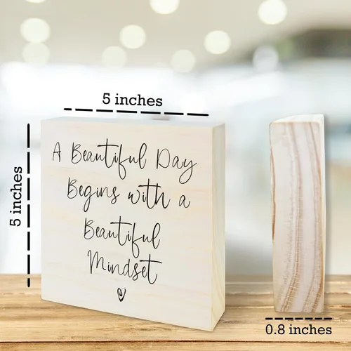 Miniatura 2 de Letrero motivacional de madera, con texto en inglés «A Beautiful Day Begin With A Beautiful Mindset», decoración de mesa de escritorio, regalos