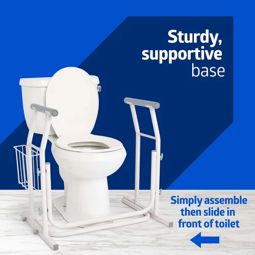 Miniatura 2 de Medline Riel de seguridad de inodoro independiente para baño, elevador de asiento de inodoro para personas mayores, base de riel de 26.5 pulgadas