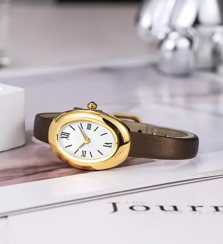 Miniatura 4 de MASTOP Reloj de pulsera para mujer, elegante reloj de pulsera con esfera ovalada de 0.945 in, reloj de pulsera de cuarzo estilo joyería de oro