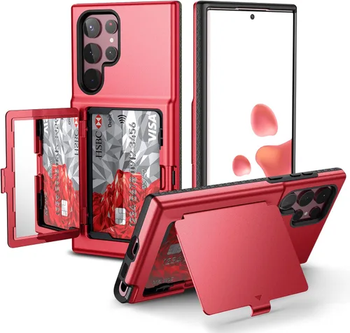 Miniatura 9 de WeLoveCase Funda Cartera para Samsung Galaxy S22 Ultra con Portador de Tarjetas de Crédito y Espejo Oculto, Protección Completa Resistente a Golpes