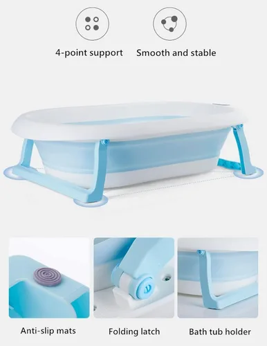 Miniatura 5 de Bañera plegable para bebé con alfombrilla de baño suave y pantalla de temperatura del agua en tiempo real, color azul