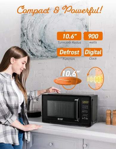 Miniatura 4 de Horno microondas COUNTERTOP de 0.9 pies cúbicos de Commercial CHEF con 10 niveles de potencia, microondas pequeño con asa de agarre, horno Negro