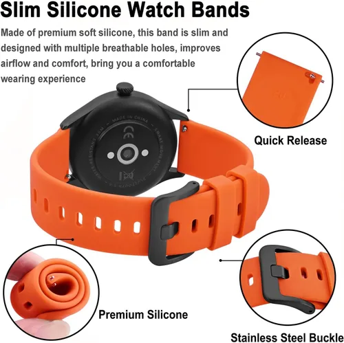 Miniatura 31 de BISONSTRAP Correas de reloj de silicona, correas de reloj delgadas con liberación rápida, 0.787 in, negro con hebilla negra