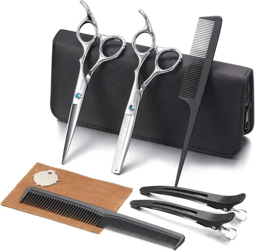 Juego de tijeras de corte de cabello, juego de tijeras profesionales de peluquería (tijeras de adelgazamiento para recortar, moldear y acicalar)