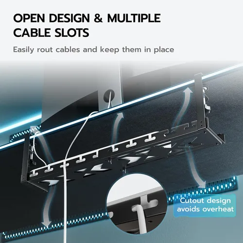 Miniatura 4 de ARES WING Bandeja extensible de 17 a 28.7 pulgadas para organizar cables debajo del escritorio con ranuras para cables, organizador de cables