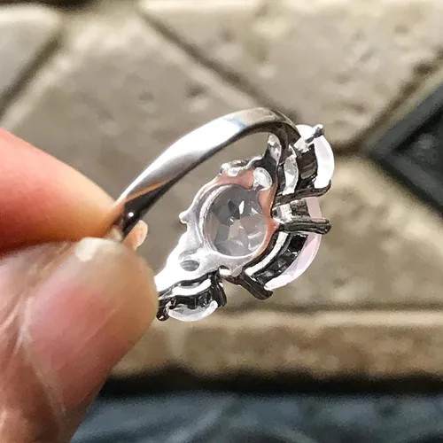 Miniatura 4 de Anillo de boda de plata esterlina 925 de cuarzo rosa rosa natural de 2.5 quilates, tamaño 5, 6, 7, 8, 9