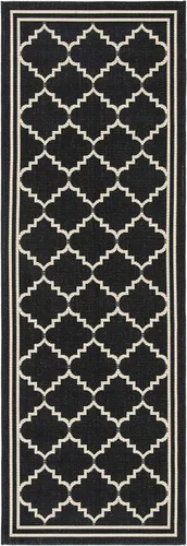 Miniatura 3 de SAFAVIEH Alfombra lavable para exteriores, colección Courtyard de 2.3 x 6.7 pies, color negro y crema, no desprende pelusa y de fácil limpieza