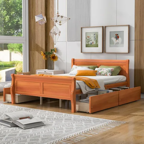 Miniatura 20 de Cama de plataforma de madera de tamaño individual con cabecera en forma de casa, soporte de listones de madera, para dormitorio de niños, niñas