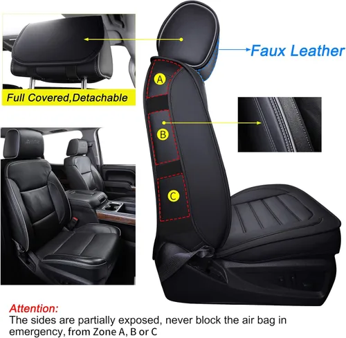 Miniatura 3 de LUCKYMAN CLUB 2 Fundas de asiento delanteras para Silverado que se ajustan a Chevy Silverado Sierra 2007-2023 2024 2025 1500 2500 3500 con piel Negro