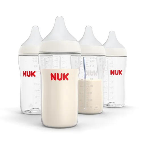 NUK Perfect Match 2 en 1 botella natural y anticólicos con flujo medio, pezón ancho y adaptable, 8 onzas, paquete de 4, sin BPA