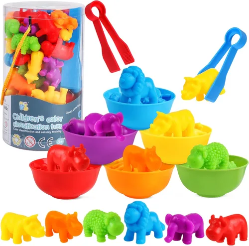 Miniatura 11 de USATDD Juguetes de dinosaurios para contar con clasificación de colores, juegos de apilamiento con cuencos, actividades de aprendizaje preescolar