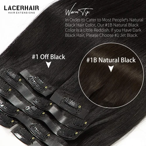Miniatura 5 de Lacer Hair Glam - Extensiones de cabello humano con clip, sin costuras, color negro hueso, 4.33 oz, 7 unidades, 20 pulgadas, con clip de trama