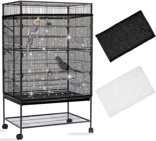 Miniatura 8 de Daoeny 2 piezas de atrapasador de semillas de jaula de pájaros, cubierta de jaula de pájaros grande, malla de nailon suave y aireada, cubierta