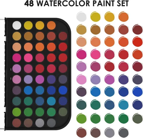 Miniatura 3 de Funto Juego de acuarela, juego de pintura de 48 colores, 10 pinceles, 30 páginas (9 x 12 pulgadas), 4 bolígrafos recargables y más, kit de pintura