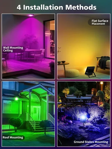 Miniatura 3 de T-SUN Luz de inundación LED, luces de seguridad impermeables RGB de 10 W, con enchufe de EE. UU., control remoto súper brillante, foco