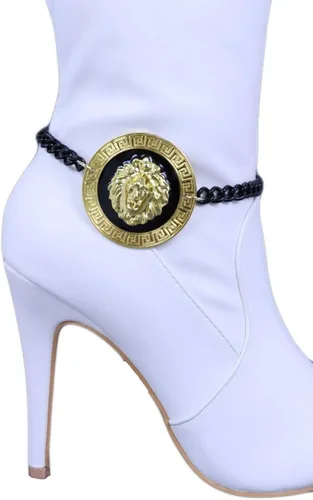 Miniatura 2 de Trendy Fashion Jewelry Pulsera de metal negro con cadena de botas occidentales para mujer, pulsera de tobillo grande león dorado para zapatos, Metal