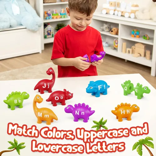 Miniatura 3 de Kasfalci Juguetes de aprendizaje del alfabeto, juguetes de dinosaurio para niños, aprendizaje ABC para niños pequeños, juego de letras a juego
