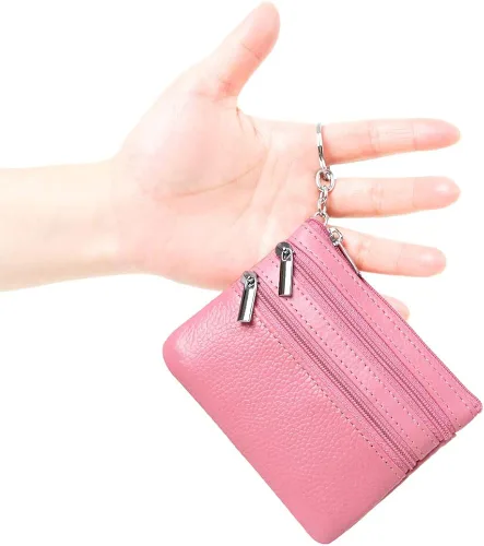 Miniatura 2 de Monedero de cuero auténtico para mujer con llavero