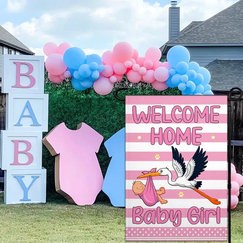 Miniatura 2 de Bandera de jardín con texto en inglés «Welcome Home Baby Garden Flag» de 12 x 18 pulgadas, banderas de jardín de doble cara de 3 capas, bandera