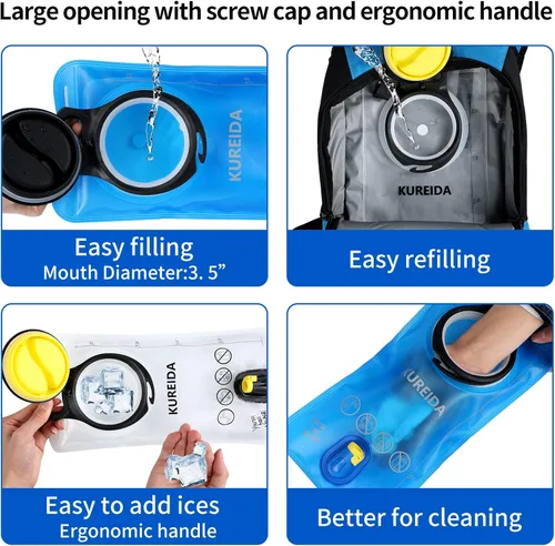 Miniatura 3 de KUREIDA Hydration Bladder 2 Liter, BPA Free Water Bladder for Hiking Backpack Water Storage Bag with Insulated Tube, Hydration Backpack Replacement