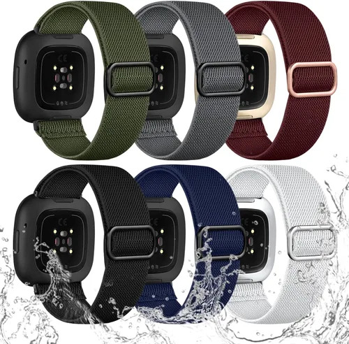 Miniatura 17 de Ouwegaga Banda elástica compatible con Fitbit Versa 4 bandas/Sense 2/Sense/Versa 3 bandas para mujeres y hombres, correa deportiva ajustable