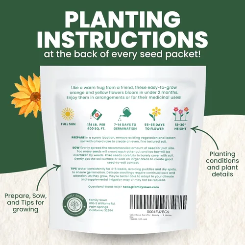 Miniatura 4 de Calendula Pacific Beauty - Paquete grande de 1 onza - 3,000 semillas de flores para plantar - Calendula officinalis