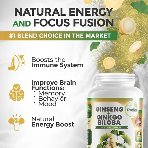 Miniatura 3 de GreeNatr - Tabletas de ginseng y ginkgo biloba - Súper alimento superior no transgénico/vegetariano – Potenciador de energía y activador cerebral