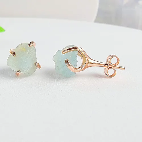 Miniatura 91 de Aretes de piedra preciosa natural en bruto con oro rosa sobre plata de ley 925, 6 a 0.276 in, regalo de piedra de nacimiento de calidad genuina