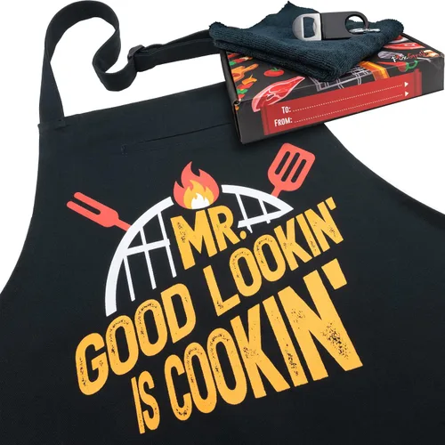 Miniatura 8 de Mr Good Lookin - Delantal de cocina, delantal de cocina para hombres, regalo ideal de Navidad o día del padre, juego de regalo o delantal solo
