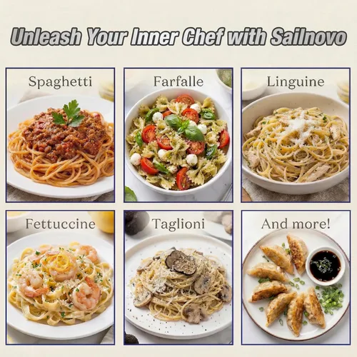Miniatura 8 de Sailnovo Máquina para hacer pasta, máquina para hacer pasta de rodillo 180, 9 ajustes de grosor ajustables, máquina de fideos 2 en 1 con rodillos
