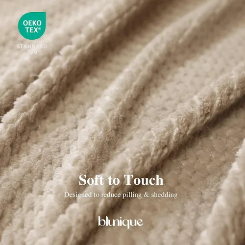 Miniatura 2 de Manta de vellón para sofá, mantas cálidas de felpa para cama, manta de franela mullida y acogedora para sofá cama, patrón jacquard de viaje, beige