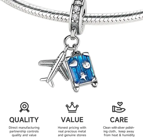 Miniatura 2 de NUJIFFY Cuentas de plata de ley 925 para pulseras y collares, cuentas de cristal para hermana de pasaporte de avión, pulseras de ángulo de corazón