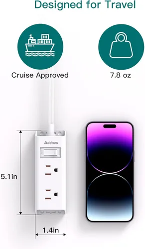Miniatura 6 de Cable de extensión plano de 10 pies - Addtam Tira de alimentación de enchufe plano con 6 tomas extensor, sin protector de sobretensiones para barco