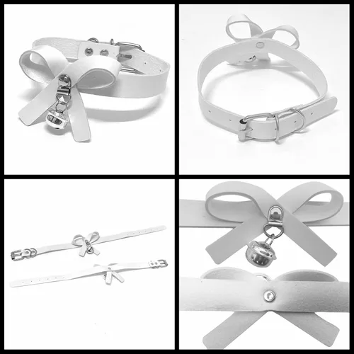Miniatura 3 de Tosmifairy Gargantilla gótica de cuero para hombres y mujeres, collar de discoteca, cadena de aluminio, correa con mango de poliuretano