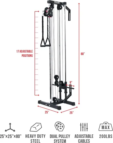 Miniatura 2 de Valor Fitness BD-62 Máquina de cable montada en la pared con sistema de doble polea ajustable Equipo funcional de entrenamiento de gimnasio en casa