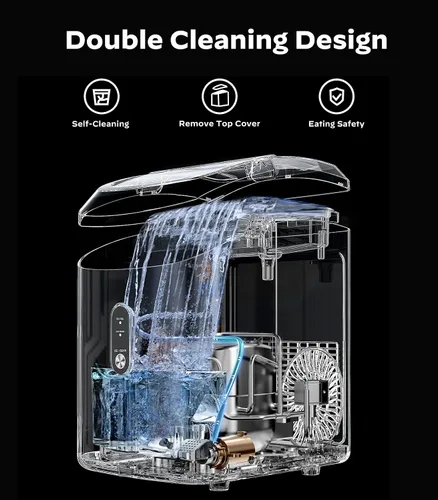 Miniatura 4 de Máquina de hielo Nugget para encimera, máquina de hielo de pellets masticables con función de autolimpieza, máquina de hielo portátil de guijarros