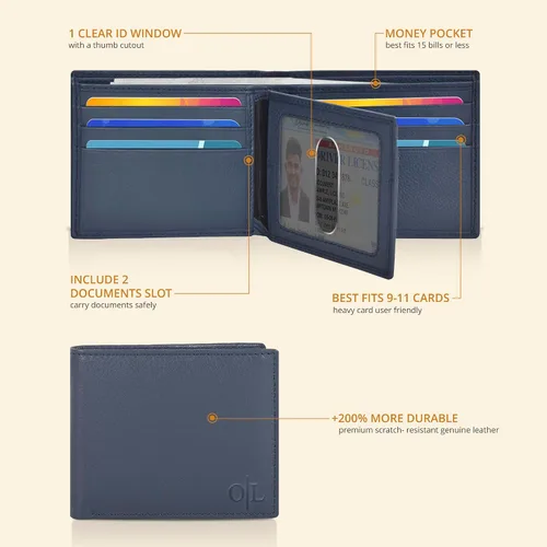 Miniatura 47 de Carteras RFID delgadas para hombres - Cartera de bolsillo frontal de piel genuina