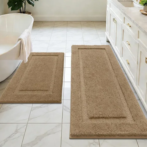 Miniatura 40 de SHACOS Juego de alfombras pequeñas de baño de 2 piezas con tapetes de baño en forma de U, tapetes de inodoro de 16x24 + 20x24 pulgadas, tapetes