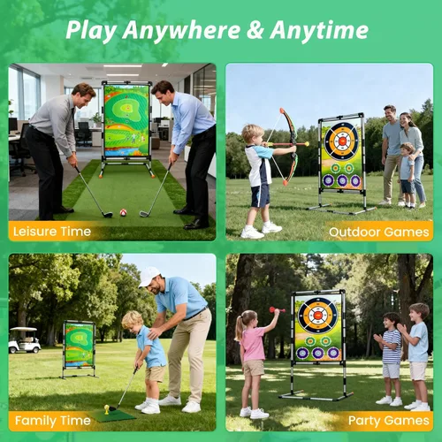 Miniatura 2 de Juego de astillado de golf, 5 en 1, portátil, juego de golf de doble cara con soporte, con bolas adhesivas, tiro con arco, hacha y dardo, juguetes