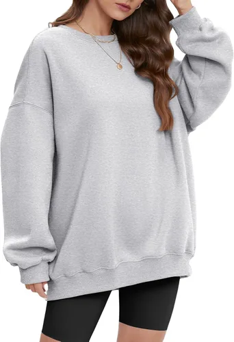 Miniatura 2 de ATHMILE Sudadera de gran tamaño para mujer, cuello redondo, forro polar, manga larga, sudaderas con capucha, tops de otoño, ropa de moda 2023