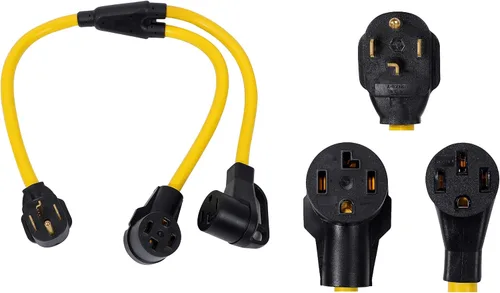 ONETAK NEMA 14-30P a 2 salidas 14-30R 14-50R Y Splitter 3 pies 120V/240V 30 Amp STW 10 AWG 4 clavijas macho enchufe a toma hembra Receptáculo