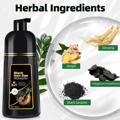 Miniatura 5 de Champú de tinte para el cabello negro 3 en 1 para Gray Coverag Color Shampoo para mujeres/hombres Instant Herbal Semi permanente champu para canas