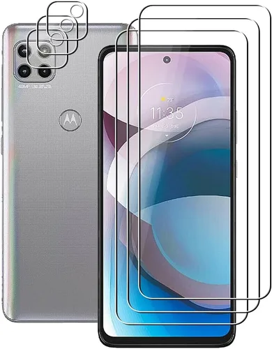 (3+3) Protector de pantalla de vidrio templado con protector de lente de cámara, antiarañazos, transparente HD (3+3) para Motorola Moto G 5G y One